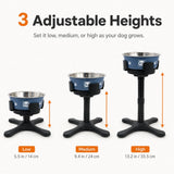 Comedero elevado inclinado para perro | 3 alturas, acero inoxidable